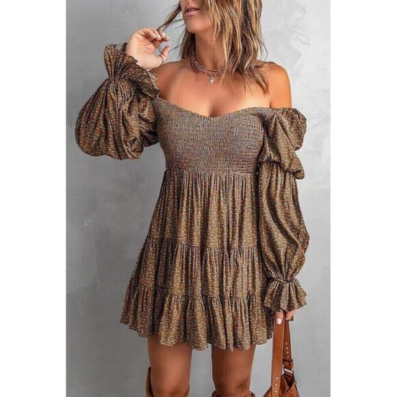 BOHO Solid Ruffle Dress - Picture 1 of 2